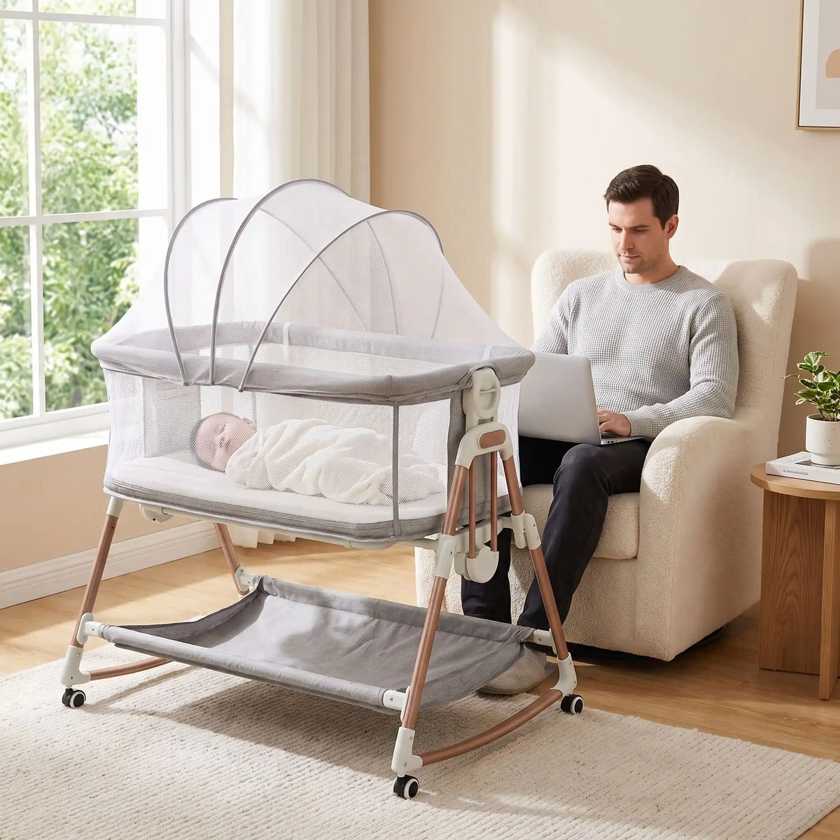 lit bebe cododo blanc papa travaille bébé dort