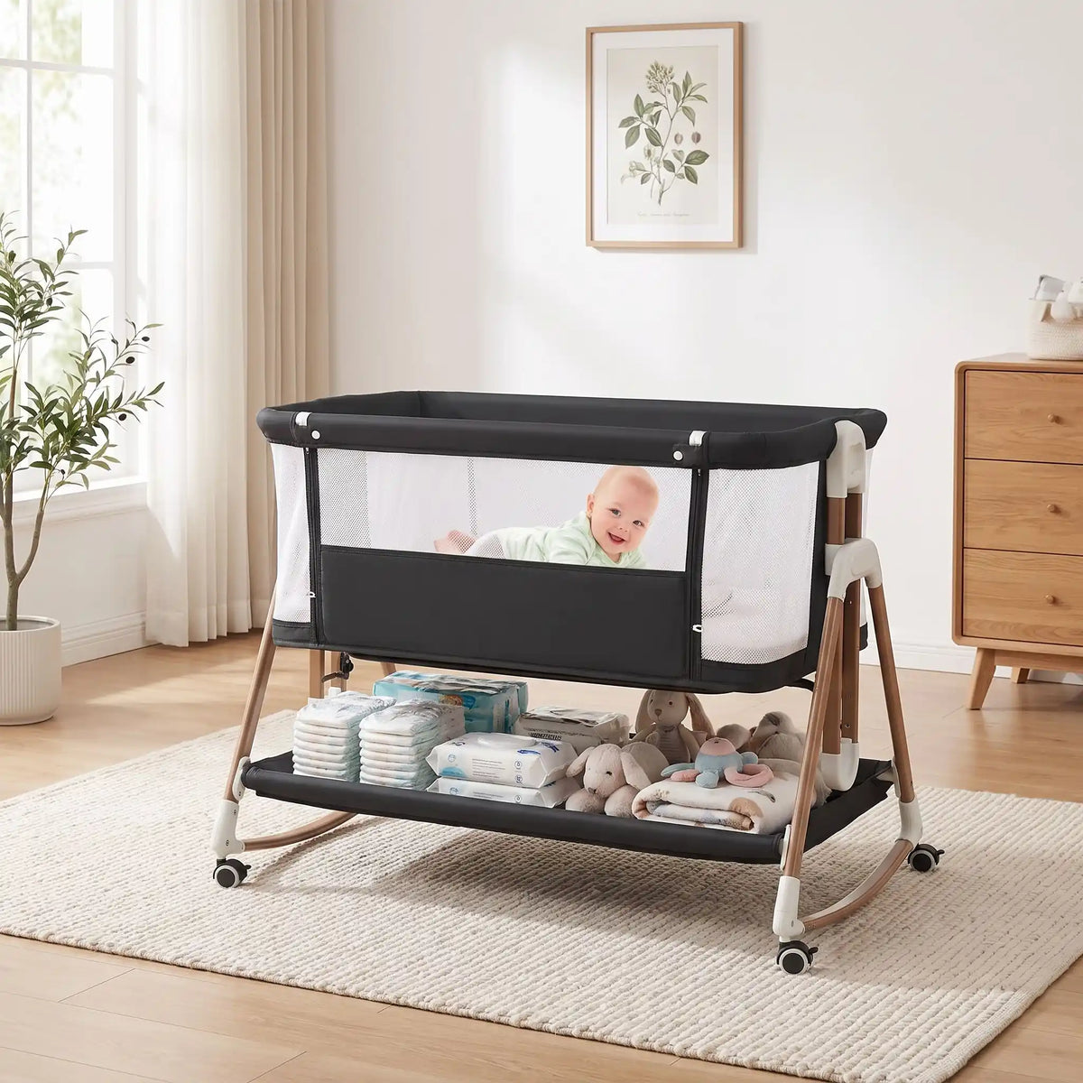 lit bebe cododo noir bébé couché tête lève